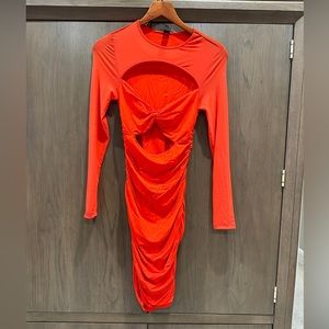 🌈 Shein SXY NWT womens red ruched long sleeve dress size S  US-4🌈